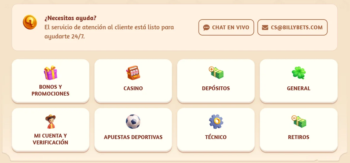 Atención al cliente de BillyBets Atención al cliente de BillyBets